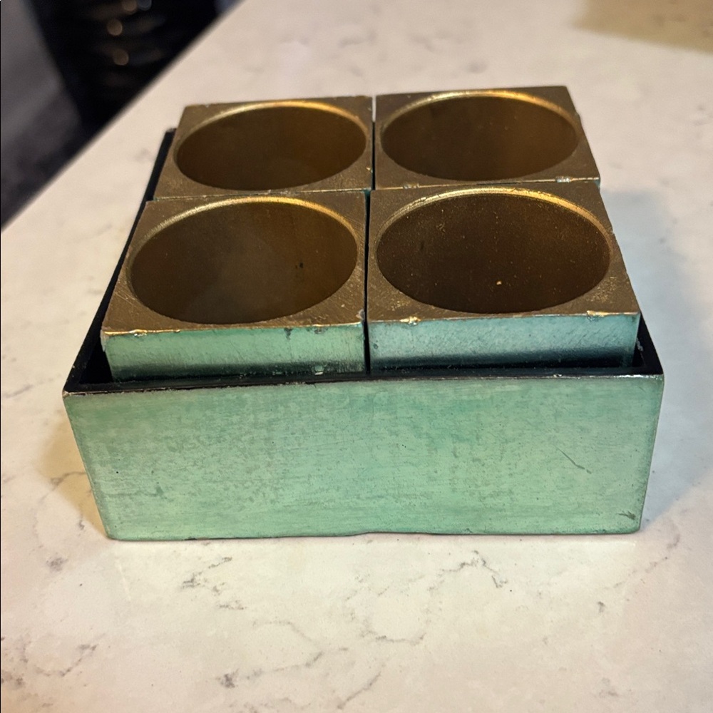 Vintage Teal  Gold  tone inserts Decorative Box